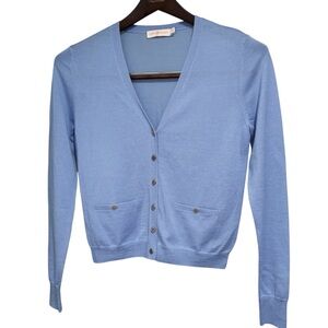 Tory Burch Women Size S/P Light Blue Long Sleeves Cardigan with Gold Buttons